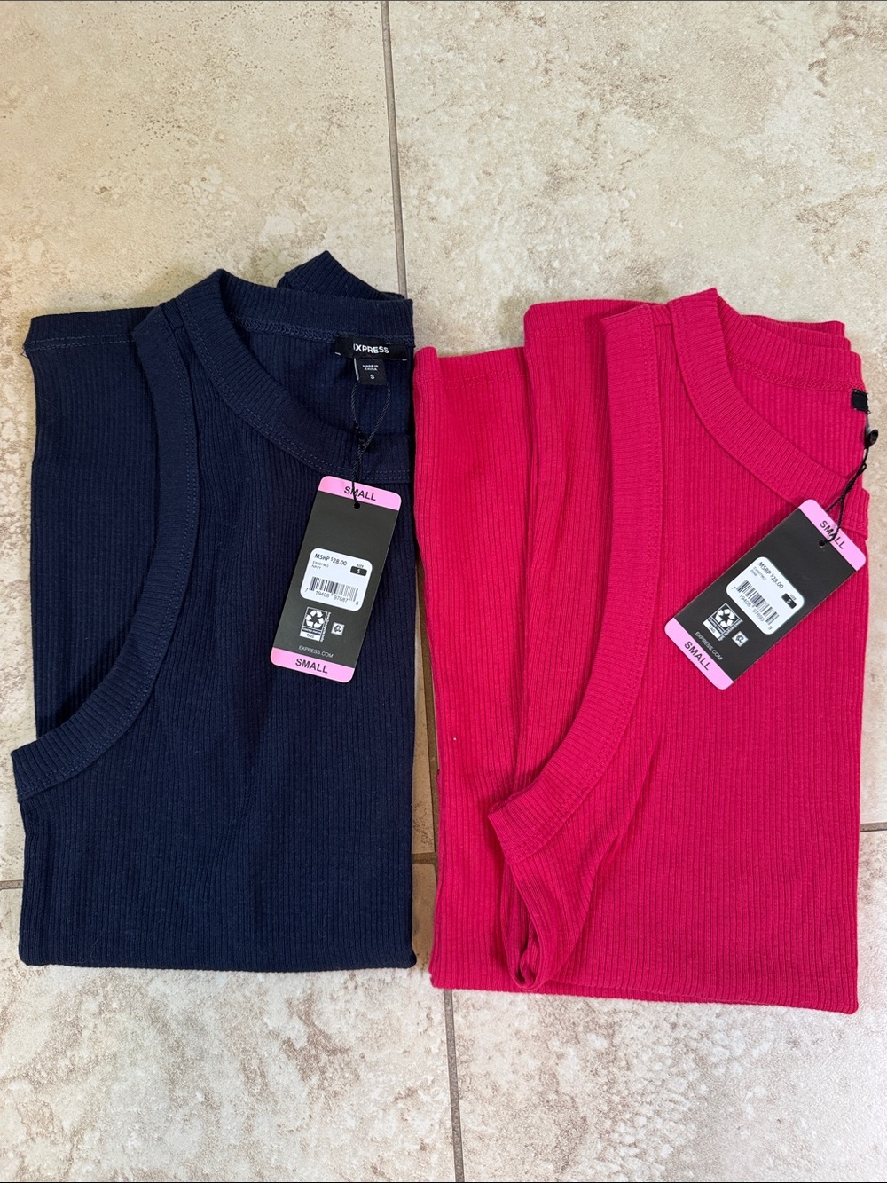 NWT Express Ribbed Tank Set in Navy & Hot Pink
